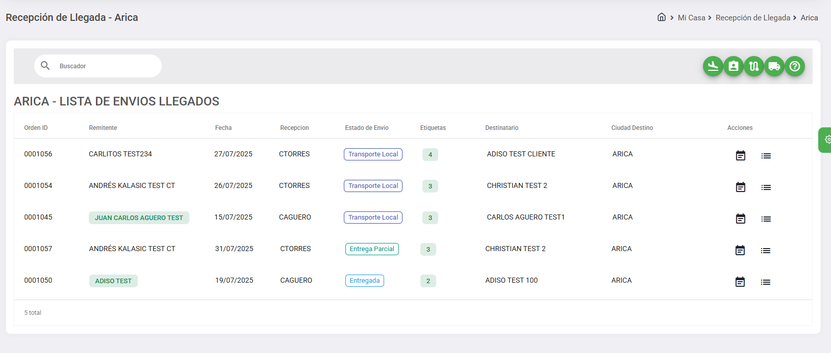 Tablero Recepción Llegada Arica