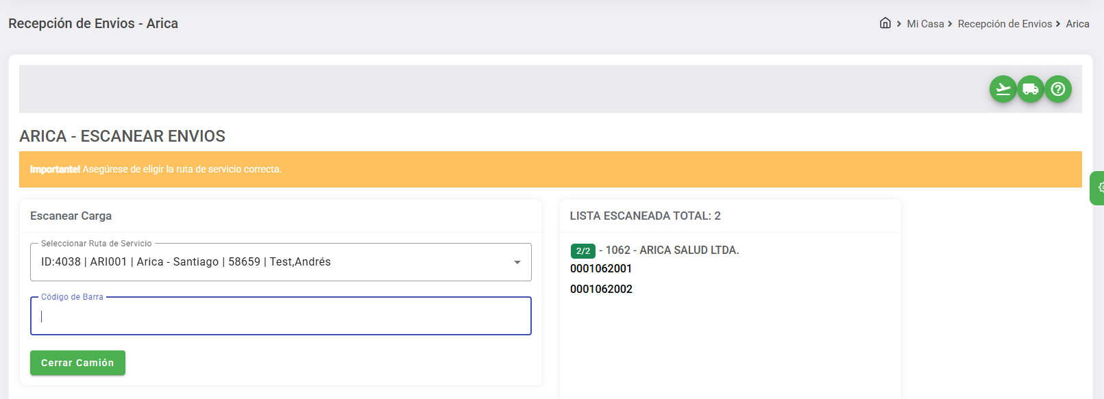 Tablero Agregar Carga