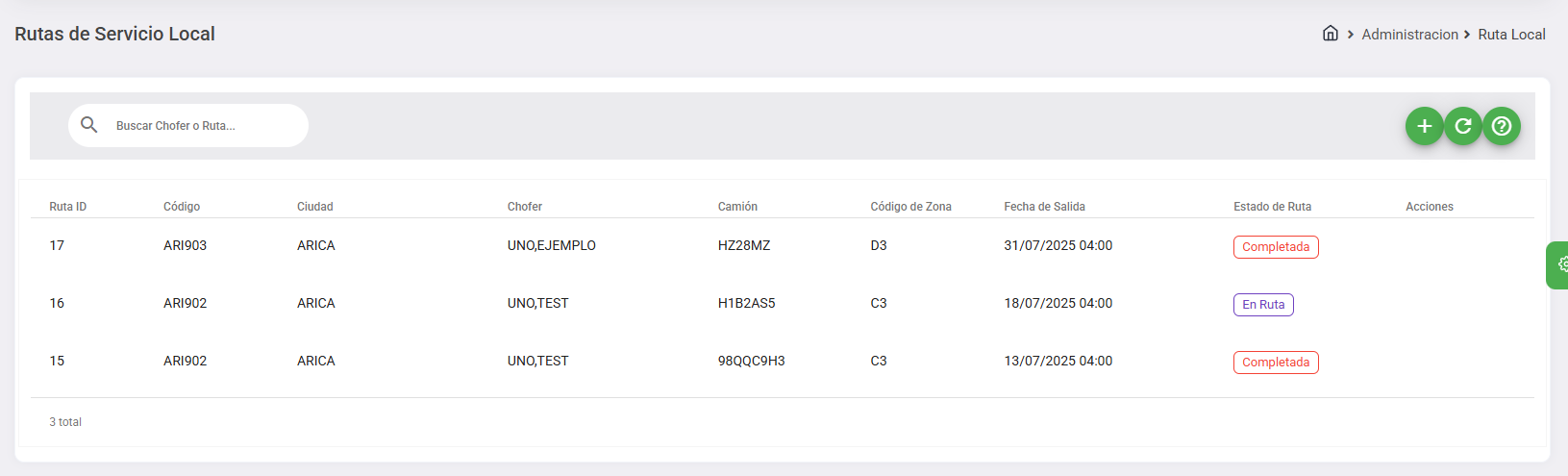 Tablero Rutas Locales