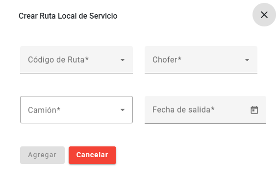 Tablero Rutas Locales Agregar