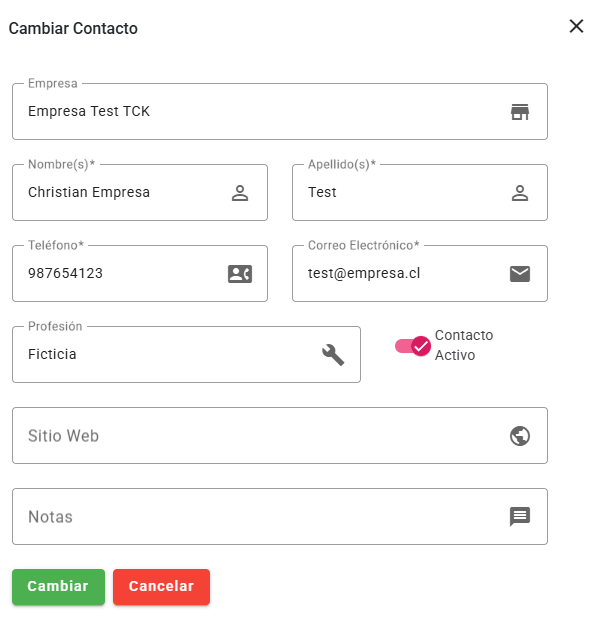 Tablero Contactos Modificar