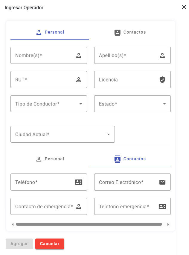 Tablero Operador Agregar