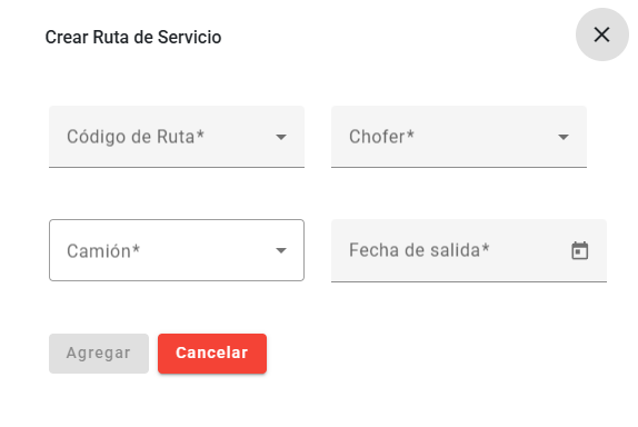 Tablero Rutas de Servicio Agregar