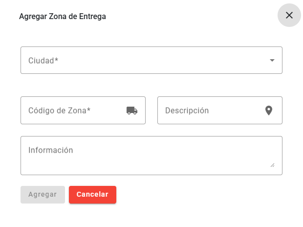 Tablero Zona de Entrega Agregar